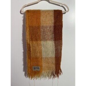 Glen Cree 100% Mohair Lap Throw Blanket Scotland Orange Yellow Plaid  78x53 READ